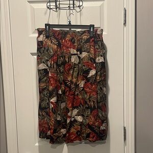 Alfred Dunner Black and Red Leaf Print Midi Skirt